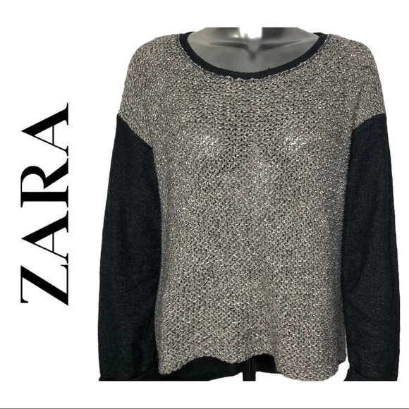 🛍️3/$40 Zara  Black Grey Metallic Mixed Long Sleeve Sweater Size Small - Picture 1 of 5